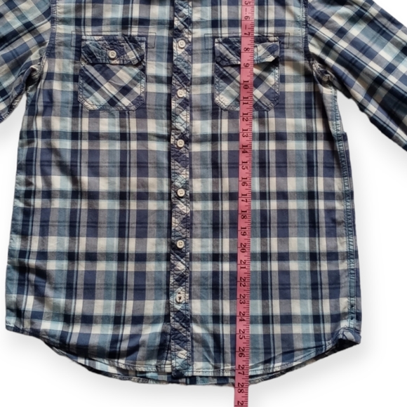 Cherokee Boys Plaid Long Sleeve Button-Down Shirt.Size XL(16 /18).Blue, White. - Picture 7 of 11